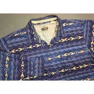 VTG Cumberland Outfitters Mens XL Tribal Southwestern Pearl Snal Shirt Blue